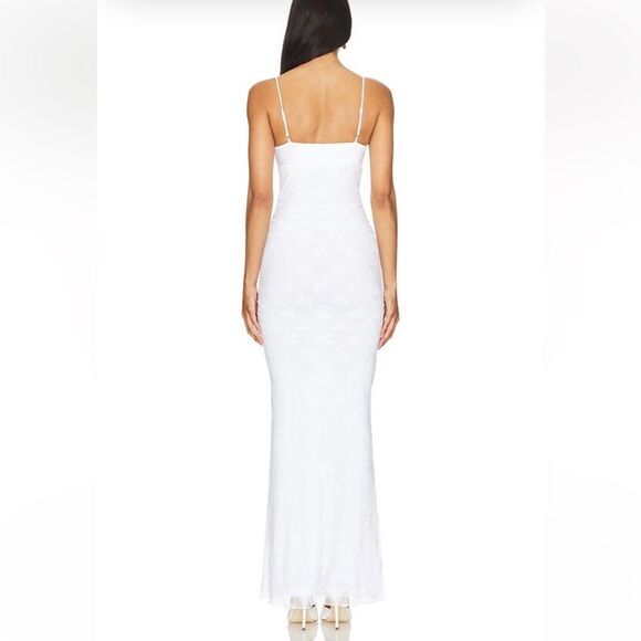 NWT Majorelle Leonie Gown White lace maxi rosette ruched bodycon slip Revolve XS - Picture 3 of 10